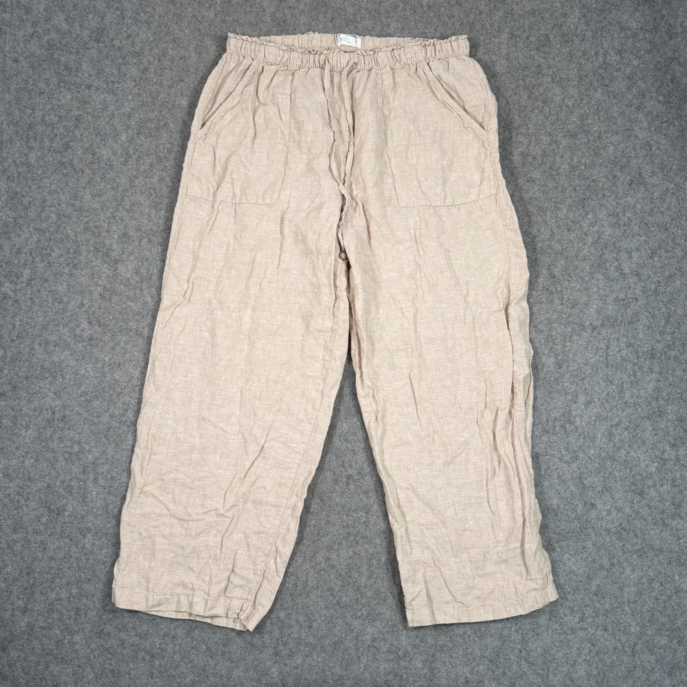 Cynthia Rowley Beige Linen Pull-On Capri Cropped Pants Women's Size Large